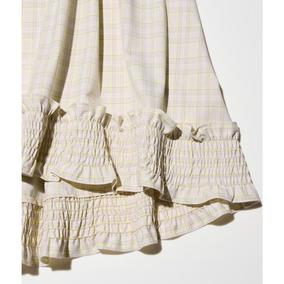 GU (Uniqlo) x Rokh Smocking Camisole Dress in Cream Plaid - Picture 7 of 16